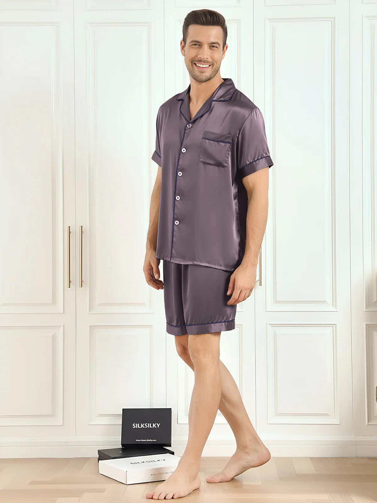 [Lila Grå] SilkSilky-SE Mens Pajamas 005,