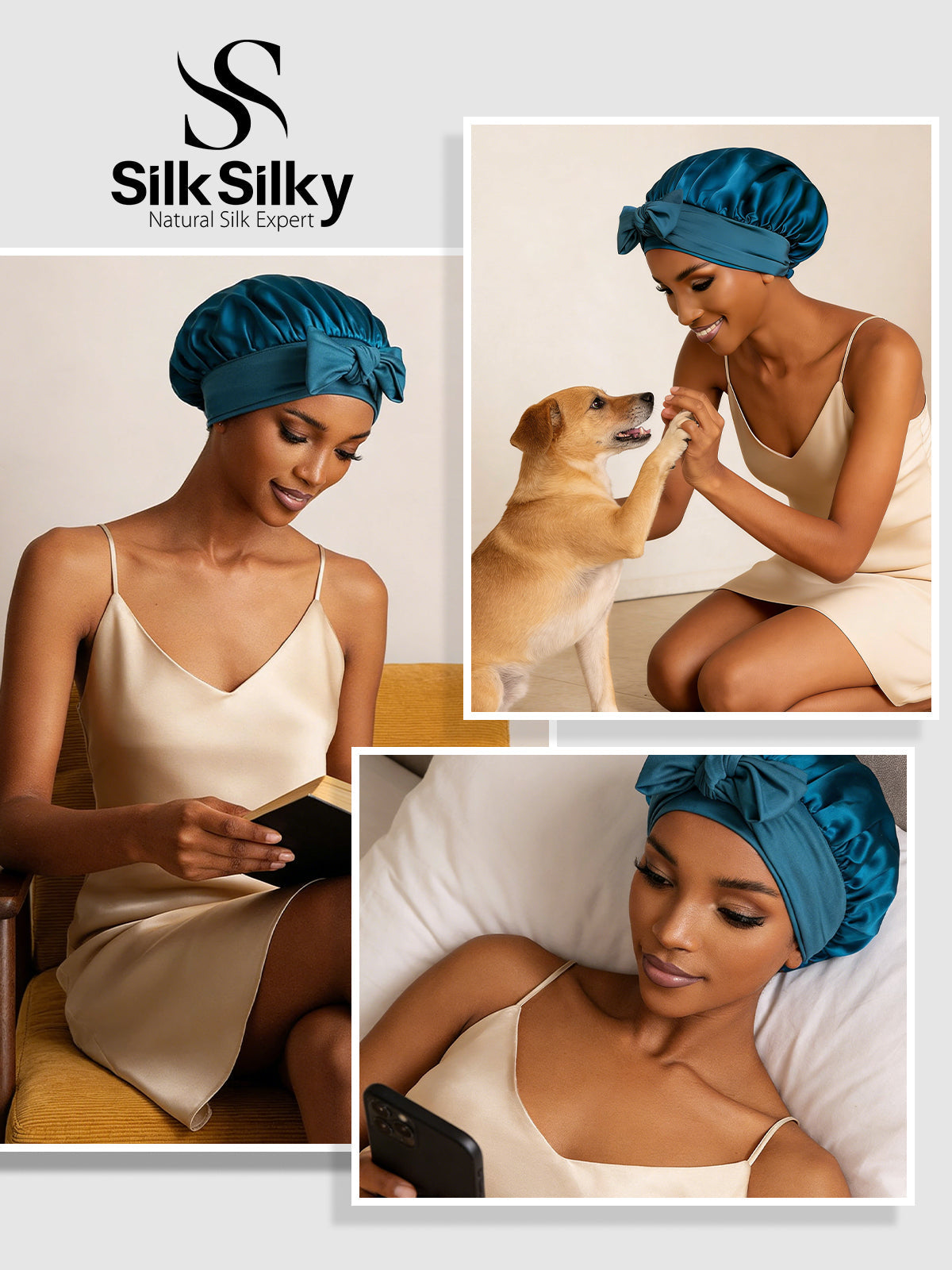 [Kungsblått] SilkSilky-SE Rent Silke Sleep Cap 005