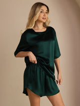 [Mörkgrön] SilkSilky-SE Short Sleeve Round Neck Dam Pyjama 005