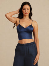 [Mörkblå] SilkSilky-SE Spaghetti Strap V Neck Cami Toppar 001
