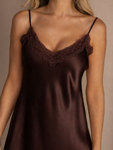 [Brun] SilkSilky-SE Spaghetti Strap V Neck Nattlinne 004