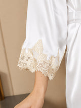 [Vit] SilkSilky-SE 3/4 Sleeve V Neck Dam Nattlinne&Morgonrock Set 005