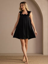 [Svart] SilkSilky-SE Sleeveless Square Neck Nattlinne 005