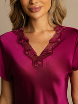 [Vin] SilkSilky-SE Short Sleeve V Neck Nattlinne 004