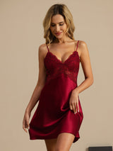 [Vin] SilkSilky-SE Spaghetti Strap Deep V Neck Nattlinne 003