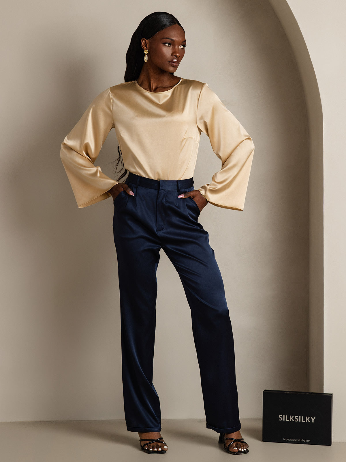 [Champagne] SilkSilky-SE 19Momme Silke Womens T-Shirt 005,