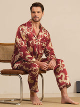 [Vinröd Drake] SilkSilky-SE Long Sleeve Notchkrage Herr Pyjama 005