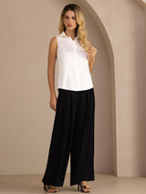 [Vit] SilkSilky-SE Sleeveless Lapel Collar Damskjorta 006