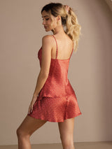 [Vinröd Ginkgo] SilkSilky-SE Spaghetti Strap V Neck Camisole Set 002