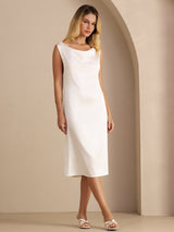 [Vit] SilkSilky-SE Sleeveless Cowl Neck Klänning 001