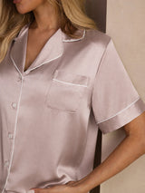 [Skugggrå] SilkSilky-SE Short Sleeve Lapel Collar Dam Pyjama 004