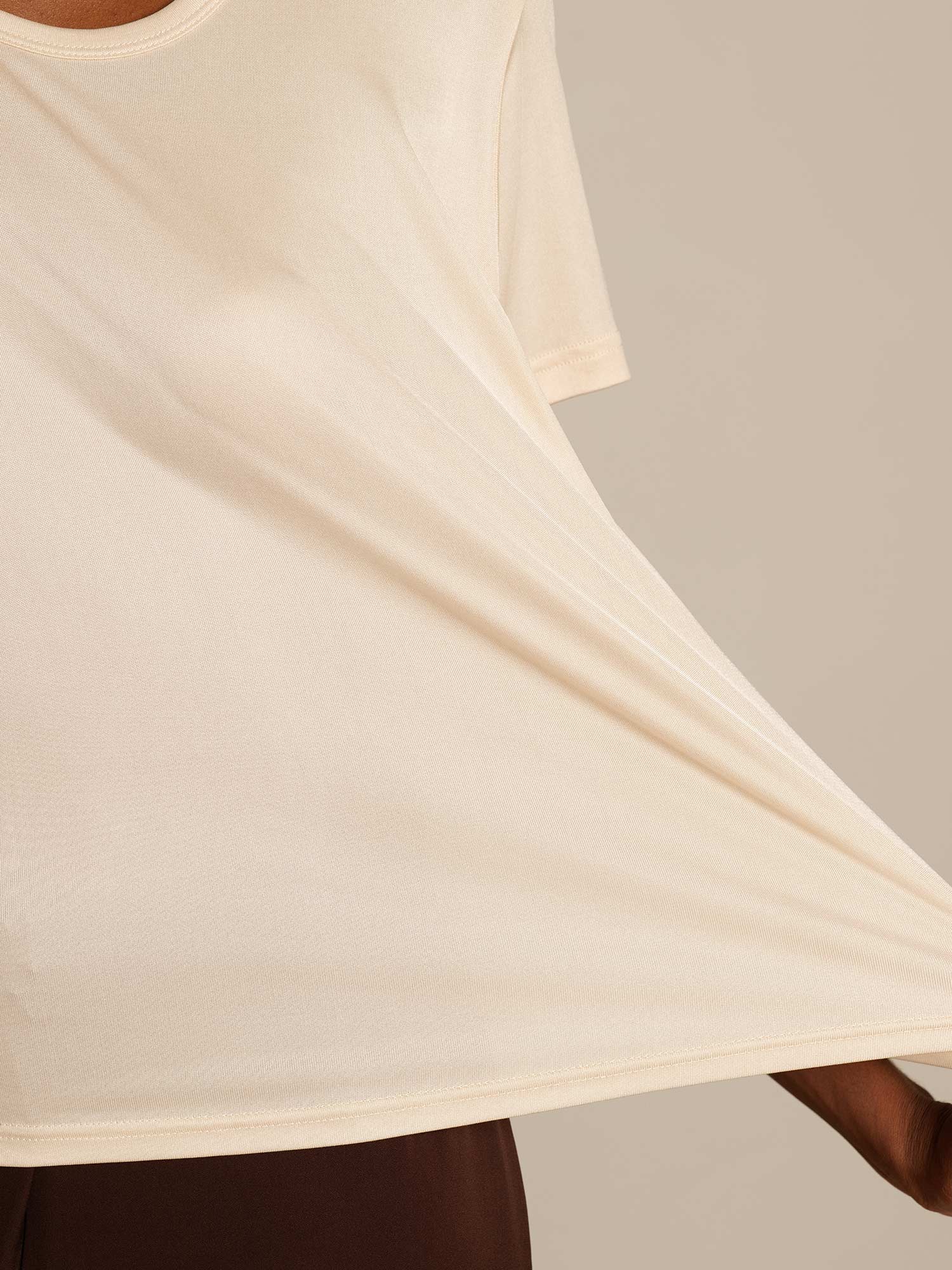 [Beige] SilkSilky-SE Silke Stickad Womens T-Shirt 004,