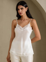 [Vit] SilkSilky-SE Spaghetti Strap V Neck Cami Toppar 003