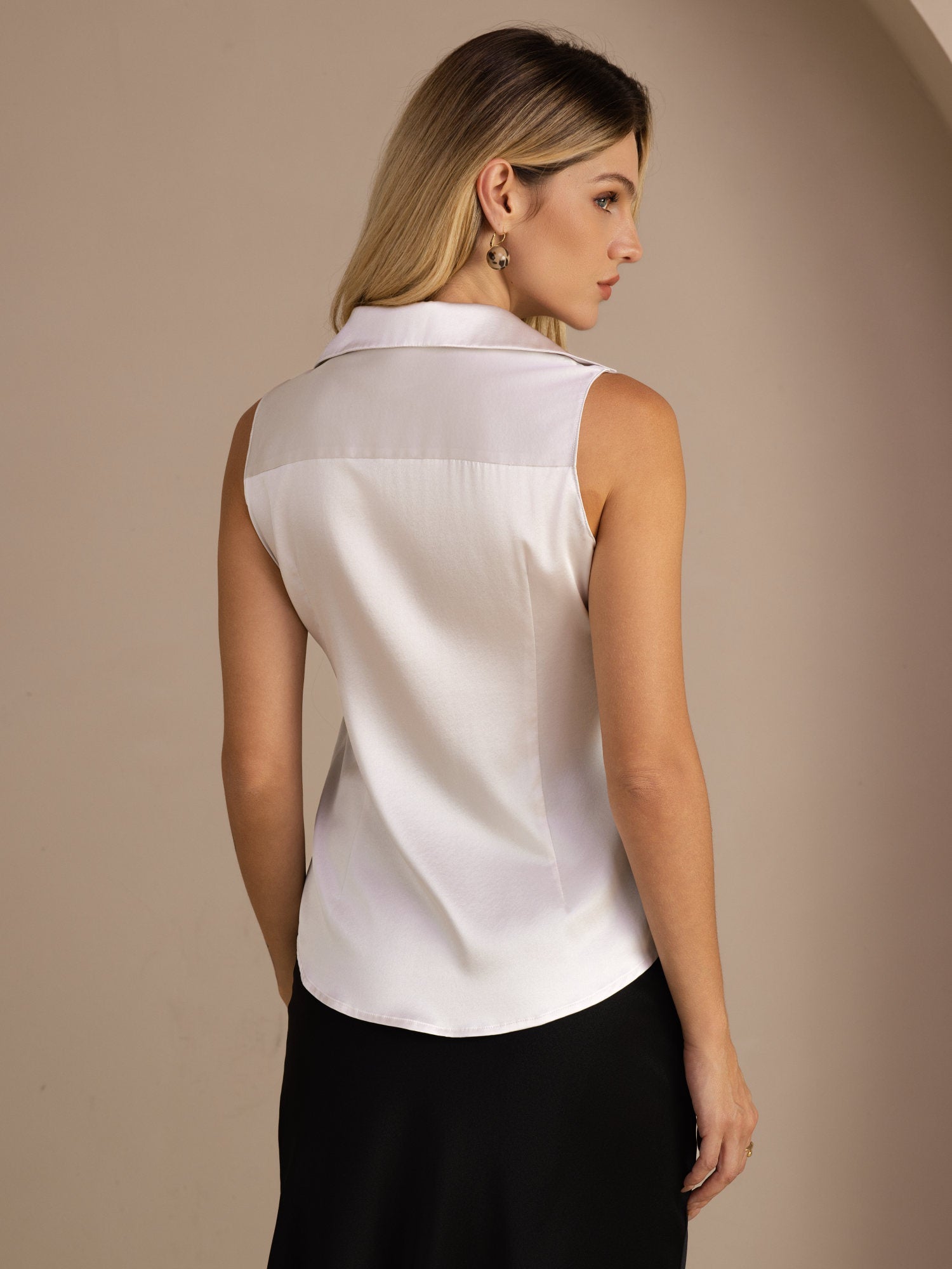[Ljusgrå] SilkSilky-SE Sleeveless Lapel Collar Damskjorta 002