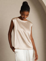 [Beige] SilkSilky-SE Cap Sleeve Round Neck Dam T-Shirt 006