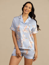 [Ljusblå] SilkSilky-SE Short Sleeve Lapel Collar Dam Pyjama 001