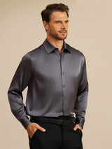 [Mörkgrå] SilkSilky-SE Long Sleeve Lapel Collar Herrskjorta 001