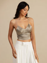 [Kaki] SilkSilky-SE Spaghetti Strap V Neck Cami Toppar 007