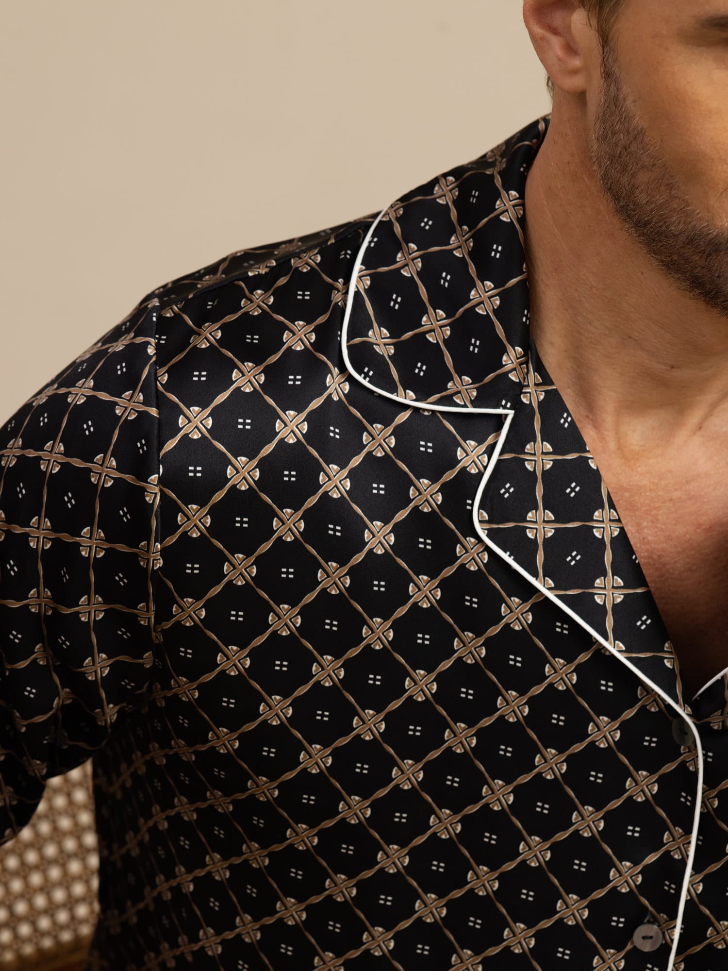 [Svart Kedja] SilkSilky-SE 19Momme Lång Ärm Herr Pyjama 003