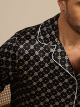 [Svart Kedja] SilkSilky-SE Long Sleeve Lapel Collar Herr Pyjama 003