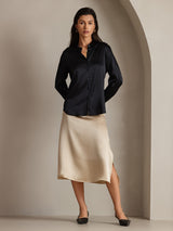 [Svart] SilkSilky-SE Long Sleeve Lapel Collar Damskjorta 006