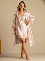 [Rosa] SilkSilky-SE 3/4 Sleeve V Neck Dam Nattlinne&Morgonrock Set 003
