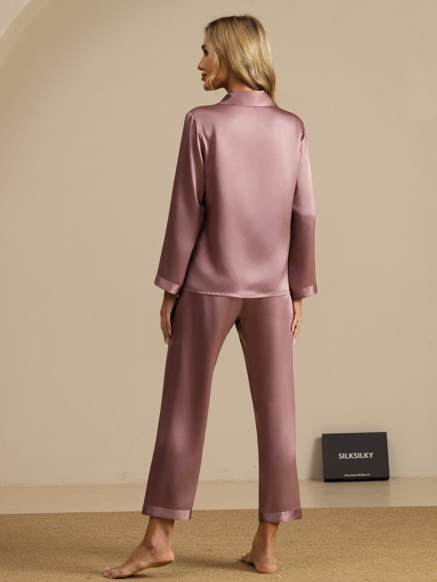 [Blek Mauve] SilkSilky-SE Lång Ärm Notchkrage Dam Pyjama 002