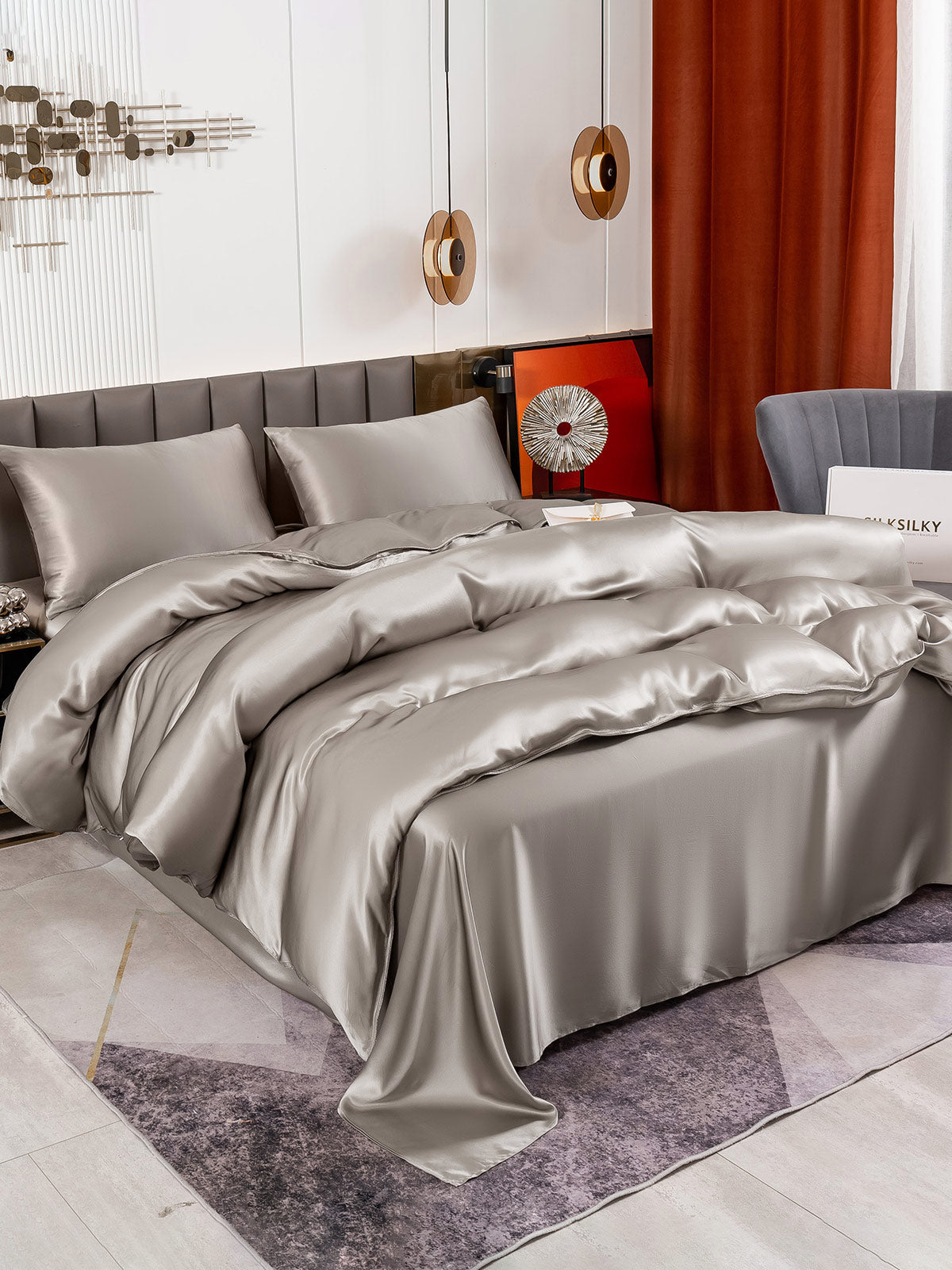 SilkSilky SE 19Momme Rent Silke Bedding Set Grå 003