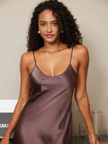 SilkSilky-SE Rent Silke Ärmlös Nightgown Kaffe 003