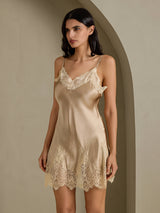 [Champagne] SilkSilky-SE Spaghetti Strap V Neck Nattlinne 008