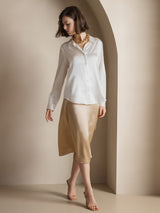 [Vit] SilkSilky-SE Long Sleeve Lapel Collar Damskjorta 007