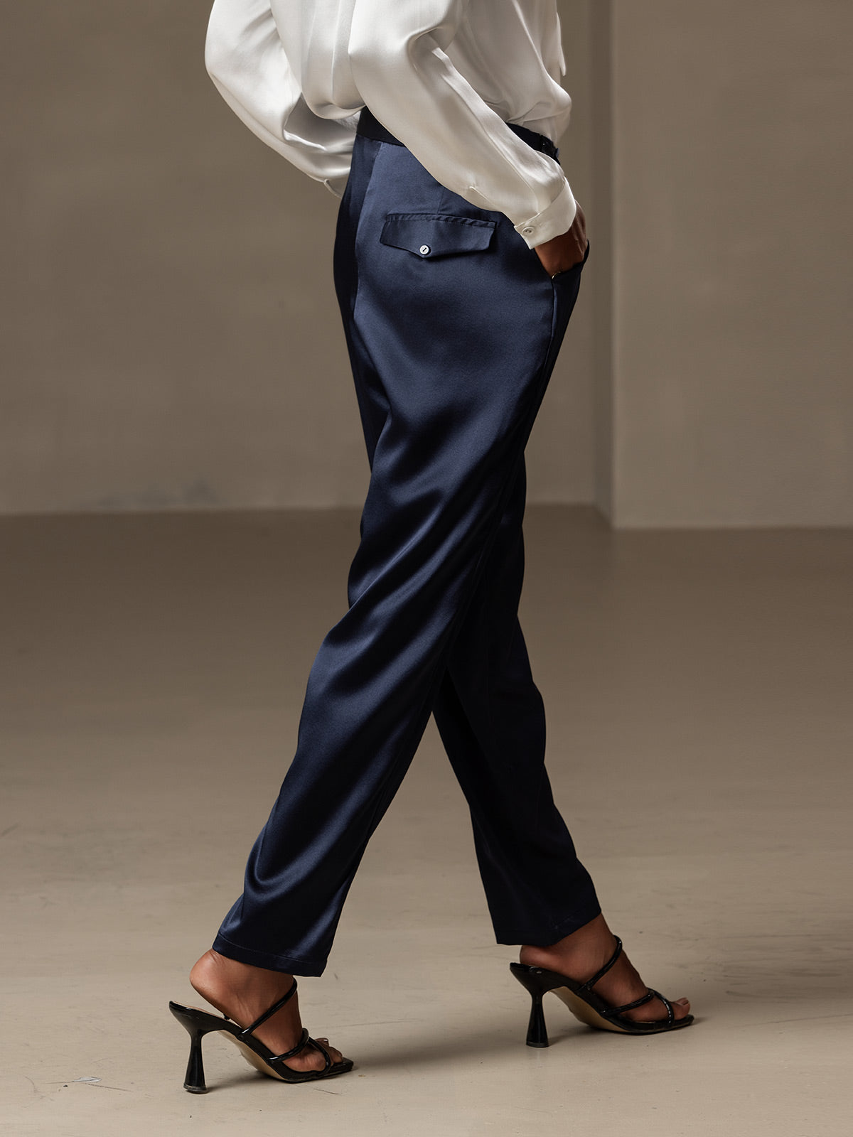 [Mörkblå] SilkSilky-SE 19Momme Silke Womens Pants 002