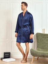[Mörkblå] SilkSilky-SE Rent Silke 3/4 Ärm Mens Robe 003