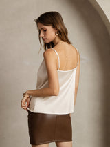 [Beige] SilkSilky-SE Spaghetti Strap Cowl Neck Cami Toppar 002