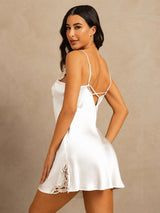 [Vit] SilkSilky-SE Spaghetti Strap V Neck Nattlinne 002