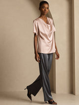 [Toscana] SilkSilky-SE Short Sleeve Cowl Neck Damblusar 007
