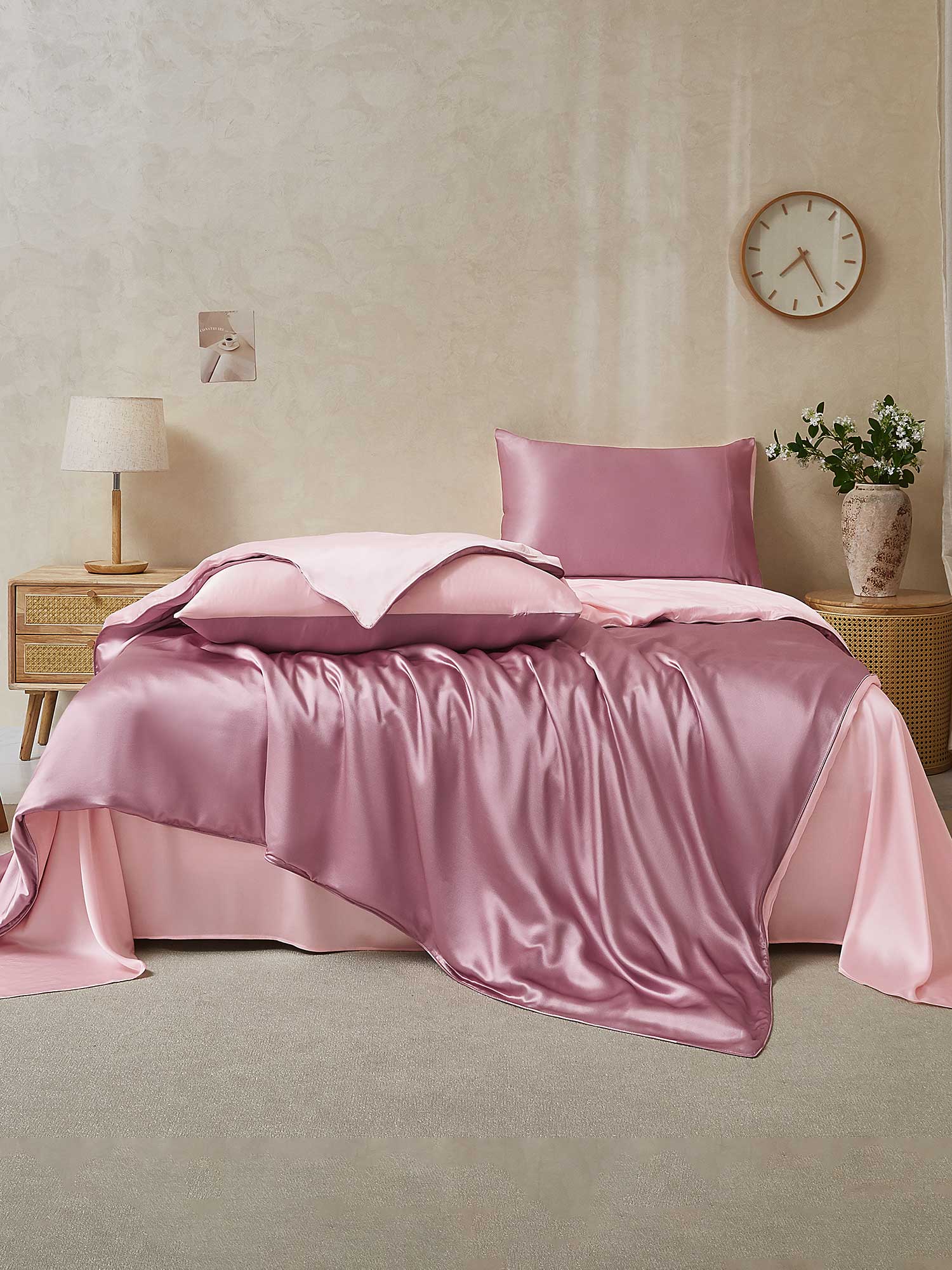 [BlekMauve+Ljusrosa] SilkSilky-SE 19Momme Rent Silke Bedding Set 002,