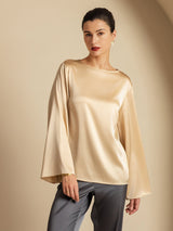 [Champagne] SilkSilky-SE Long Sleeve Boat Neck Blus 005
