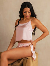 [Rosa] SilkSilky-SE Spaghetti Rem Djup Rund Halsringning Camisole Set 003