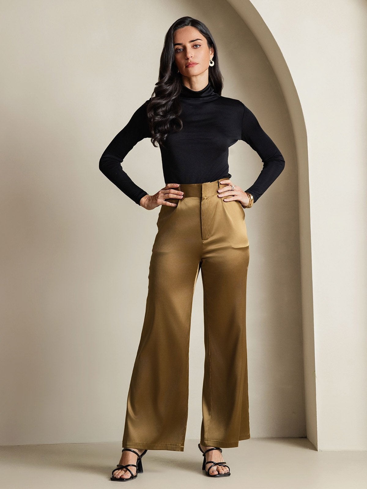 [Svart] SilkSilky-SE Lång Ärm Polotröja Dam T-Shirt 008