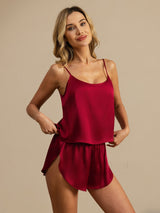 [Vin] SilkSilky-SE Spaghetti Rem Djup Rund Halsringning Camisole Set 004