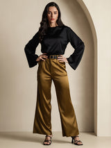 [Svart] SilkSilky-SE Long Sleeve Boat Neck Blus 007