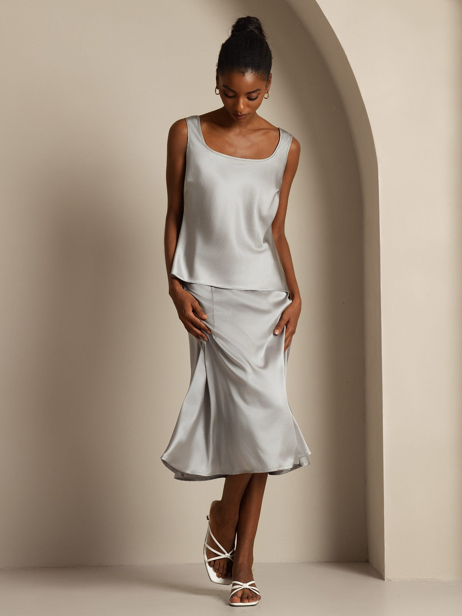 [Griffin Grå] SilkSilky-SE 19Momme Silke Camisoles 007,