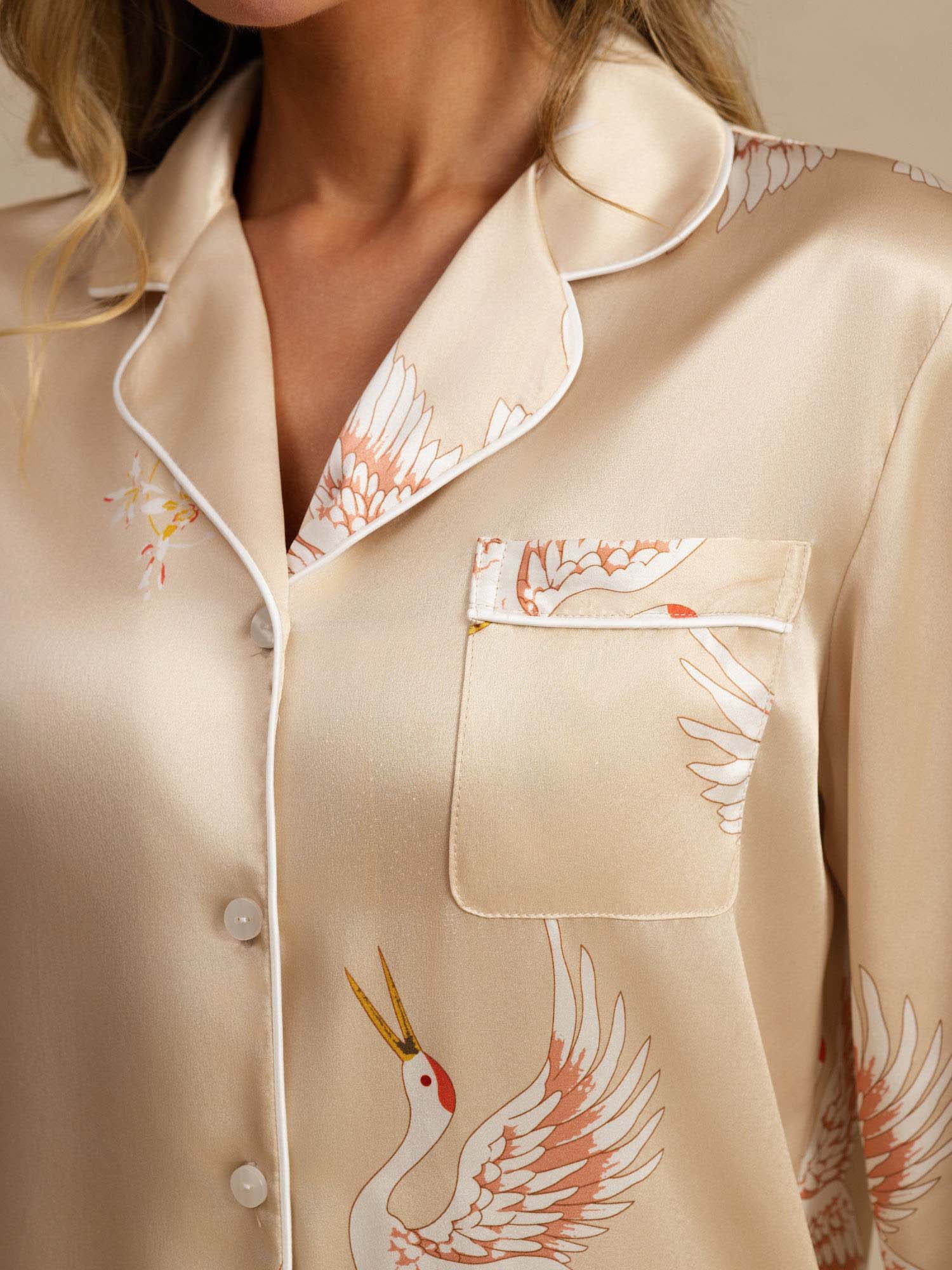 [Champagne] SilkSilky-SE 19Momme Lång Ärm Dam Pyjama 005