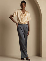 [Champagne] SilkSilky-SE Short Sleeve Cowl Neck Damblusar 008