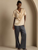 [Champagne] SilkSilky-SE Short Sleeve Cowl Neck Damblusar 006