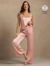 [Persikohud] SilkSilky-SE 19Momme Ärmlös Djup Rund Halsringning Dam Pyjama 001