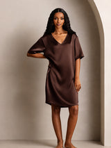 [Brun] SilkSilky-SE Half Sleeve V Neck Nattlinne 005