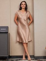 [Toscana] SilkSilky-SE Cap Sleeve V Neck Klänning 004