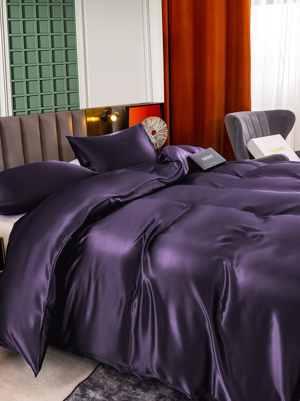 [Mörklila] SilkSilky-SE 22Momme Rent Silke Bedding Set 005,
